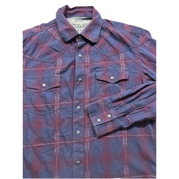 Wrangle Retro Blue Pearl Snaps Long‎ Sleeve, Double Pocket, Medium - Picture 2 of 11